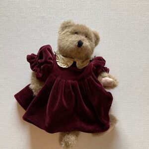 Boyds Bears Auntie Iola 10” Plush‎ Burgundy Velvet Dress Jointed Bean Bag Plush